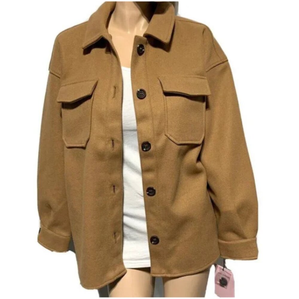 Avec Les Filles NWT Women's Tailored Cognac Button Down Shacket, Size Medium